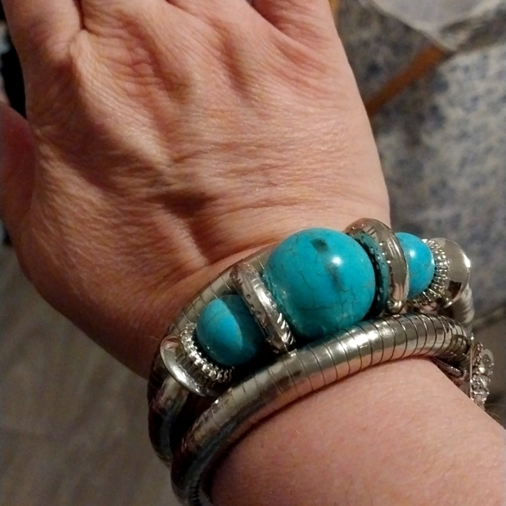 Turquoise and‎ silver wrap bracelet 3 wrap
